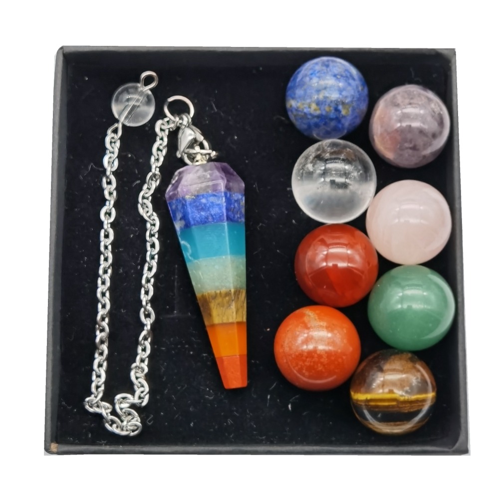 7 Chakra Stone Spheres Balls Collection Women Men Healing Yoga Quartz Crystal Bracelet Bangle Pendant Necklace Gift Box Friends