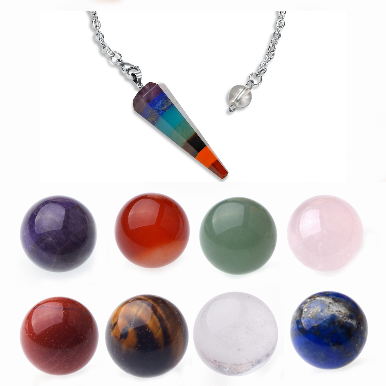 7 Chakra Stone Spheres Balls Collection Women Men Healing Yoga Quartz Crystal Bracelet Bangle Pendant Necklace Gift Box Friends