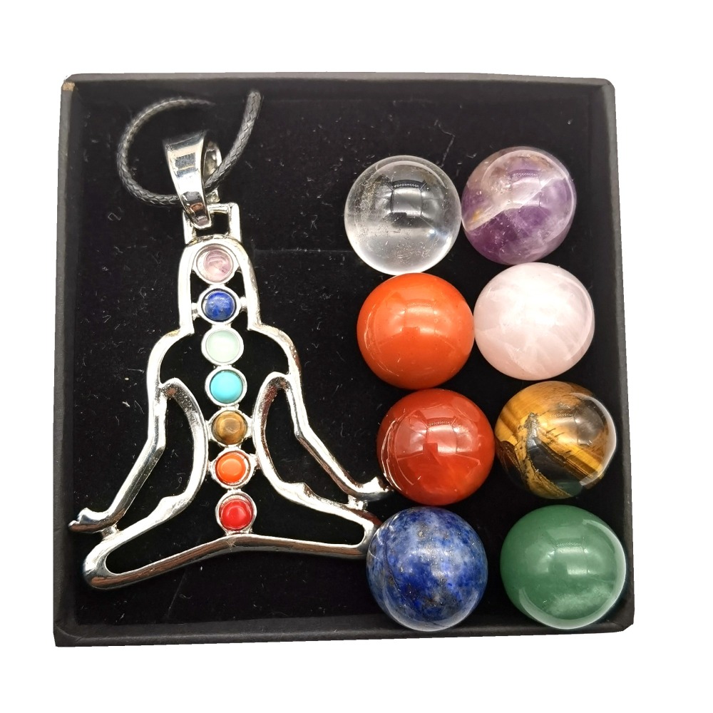 7 Chakra Stone Spheres Balls Collection Women Men Healing Yoga Quartz Crystal Bracelet Bangle Pendant Necklace Gift Box Friends