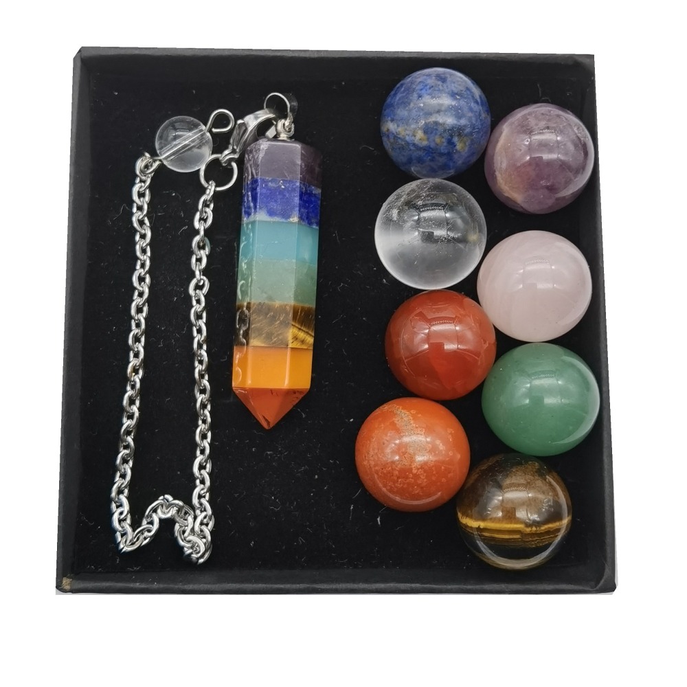 7 Chakra Stone Spheres Balls Collection Women Men Healing Yoga Quartz Crystal Bracelet Bangle Pendant Necklace Gift Box Friends