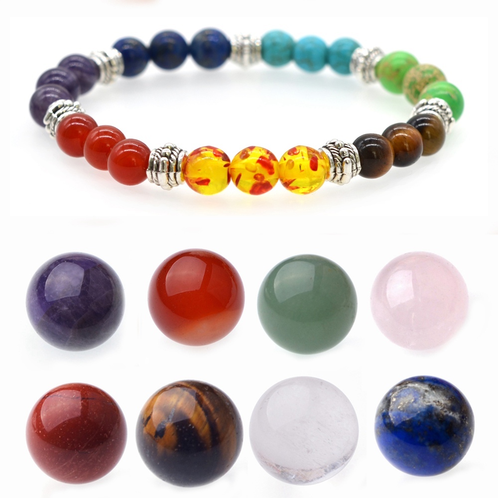 7 Chakra Stone Spheres Balls Collection Women Men Healing Yoga Quartz Crystal Bracelet Bangle Pendant Necklace Gift Box Friends