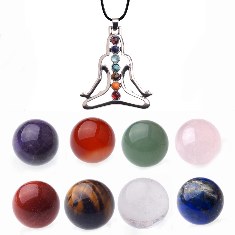 7 Chakra Stone Spheres Balls Collection Women Men Healing Yoga Quartz Crystal Bracelet Bangle Pendant Necklace Gift Box Friends