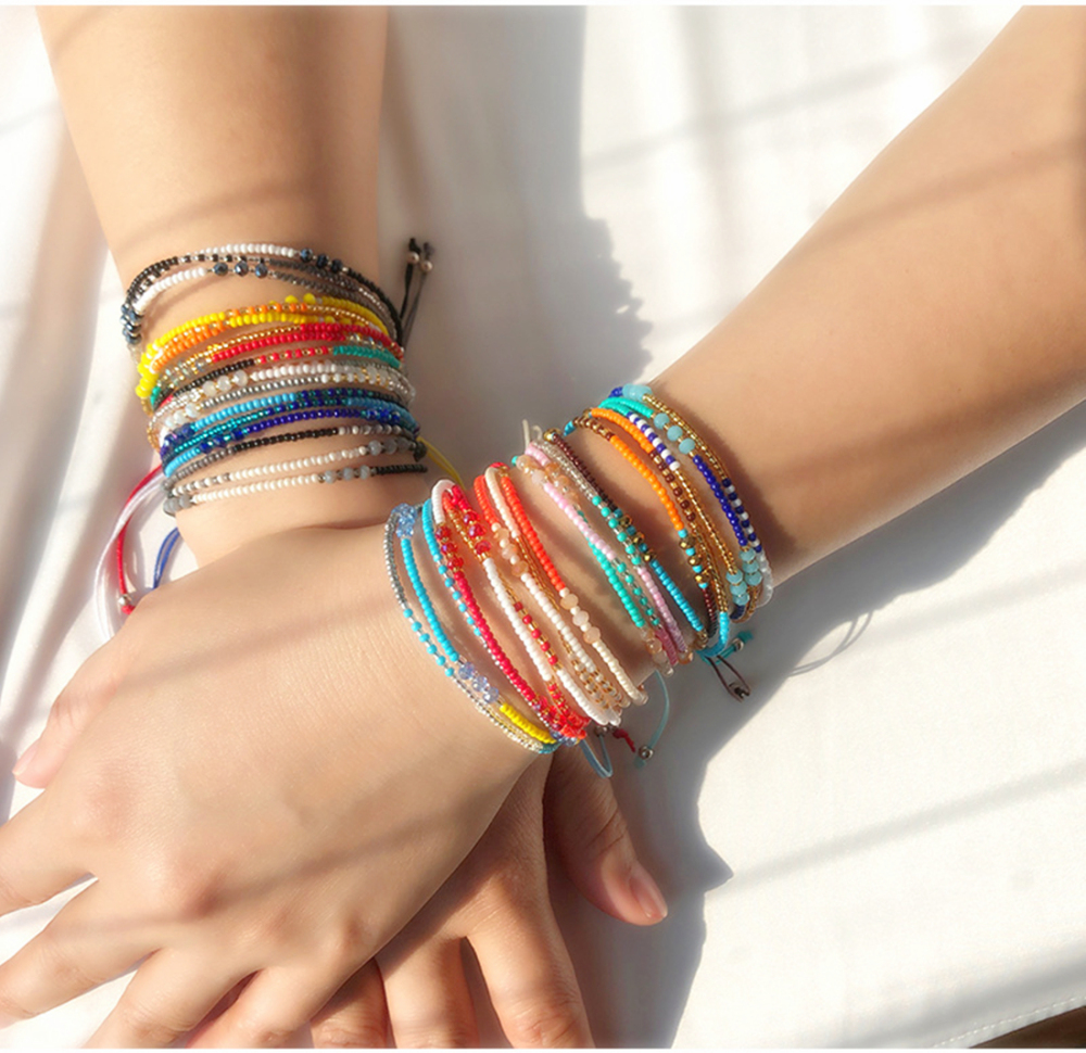 Handmade Adjustable Wrap Bracelet Bohemian String Braided Beads Anklets Gifts for Women Girls