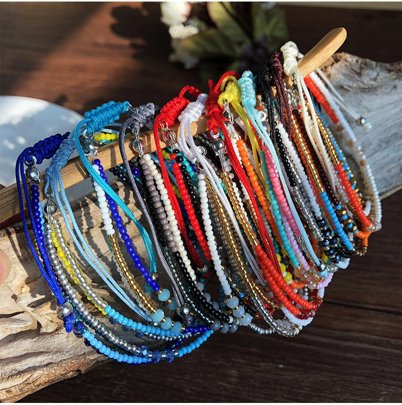 Handmade Adjustable Wrap Bracelet Bohemian String Braided Beads Anklets Gifts for Women Girls