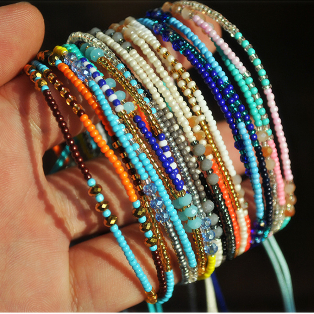 Handmade Adjustable Wrap Bracelet Bohemian String Braided Beads Anklets Gifts for Women Girls