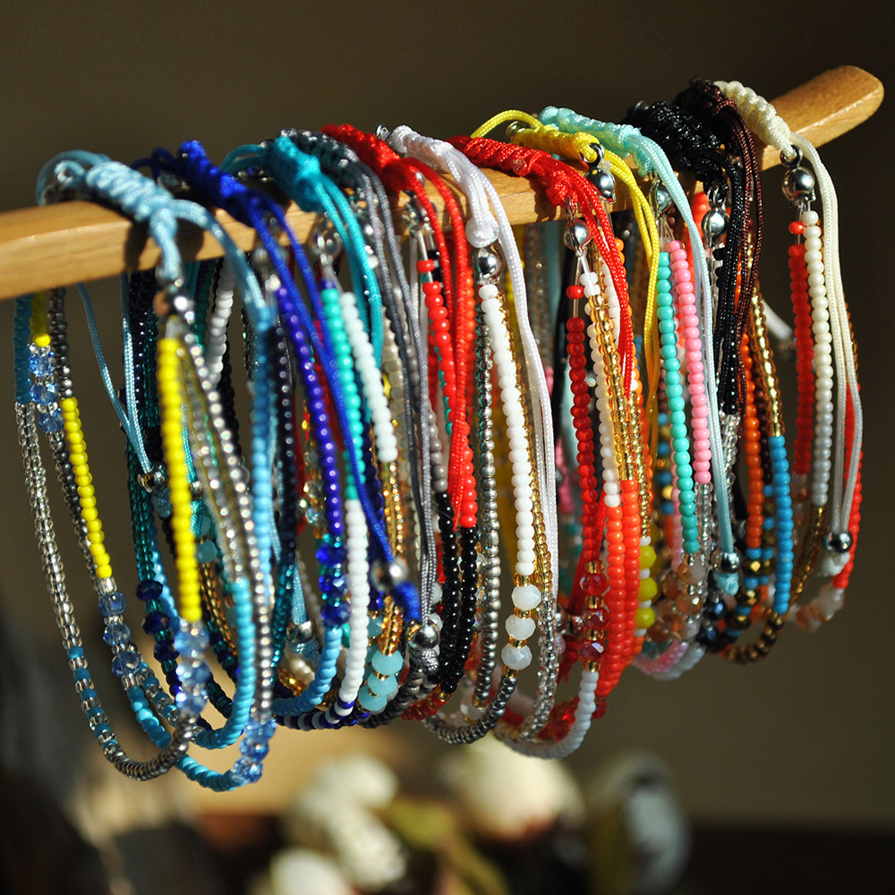 Handmade Adjustable Wrap Bracelet Bohemian String Braided Beads Anklets Gifts for Women Girls
