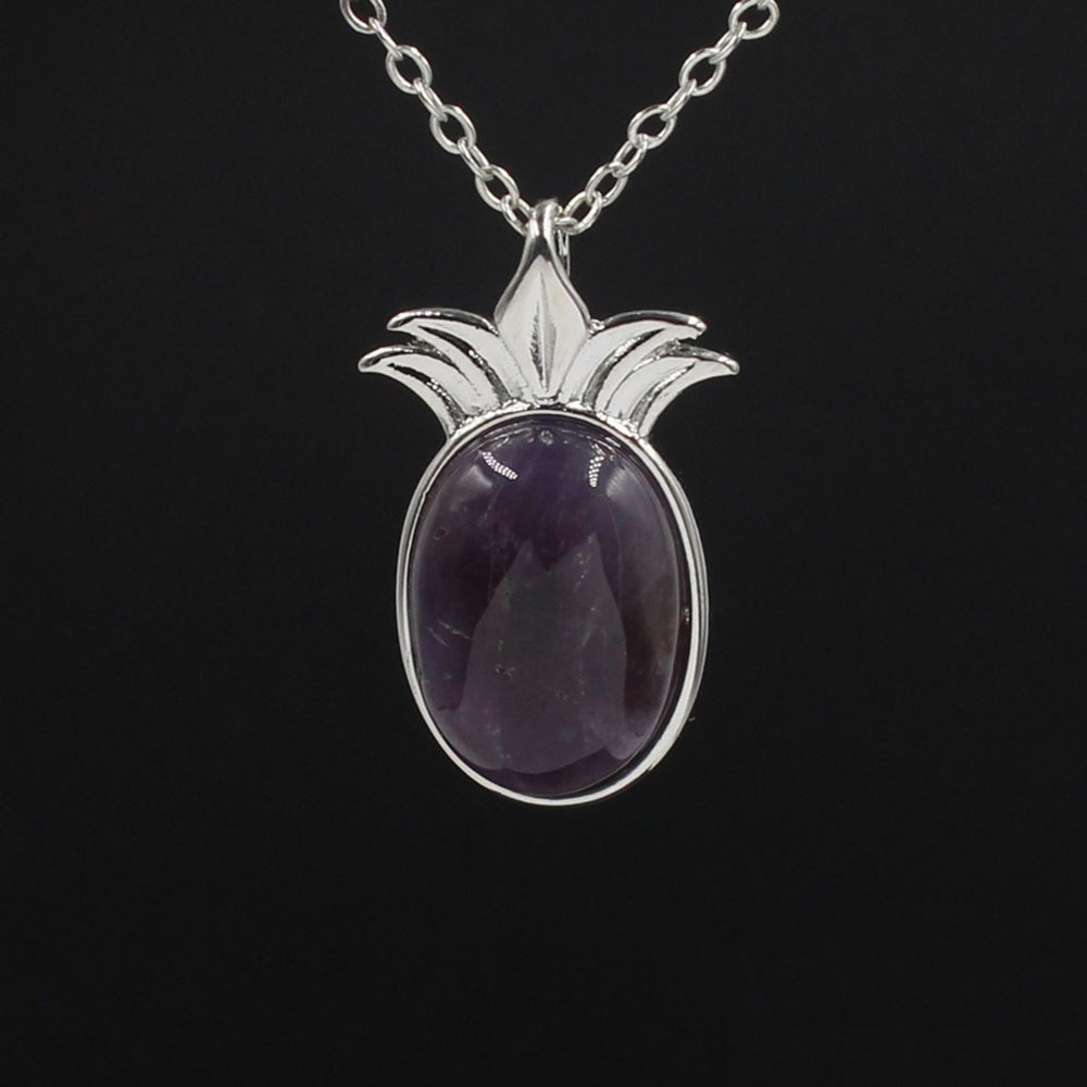 Natural Stone Pineapple Pendant Necklace For Women inspiring Dainty Silver Appepine Chakra Healing boyfriend Quartz Crystal