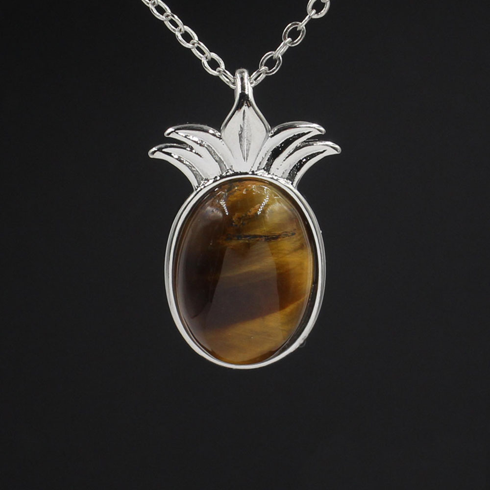 Natural Stone Pineapple Pendant Necklace For Women inspiring Dainty Silver Appepine Chakra Healing boyfriend Quartz Crystal