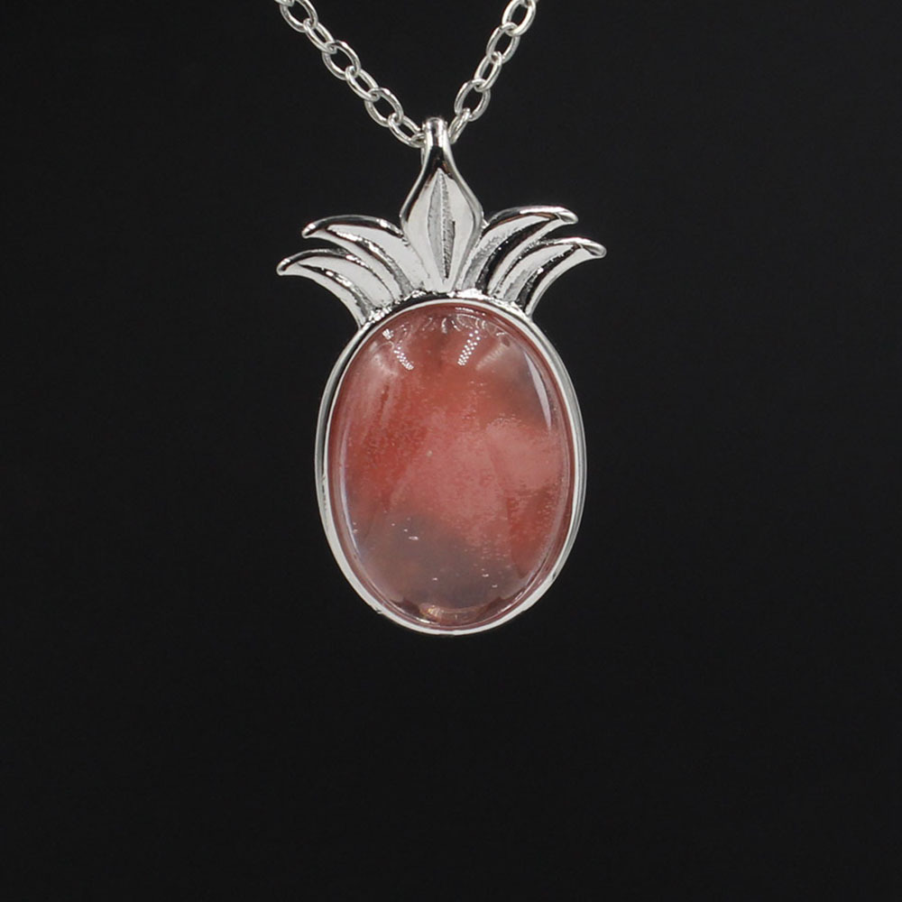 Natural Stone Pineapple Pendant Necklace For Women inspiring Dainty Silver Appepine Chakra Healing boyfriend Quartz Crystal
