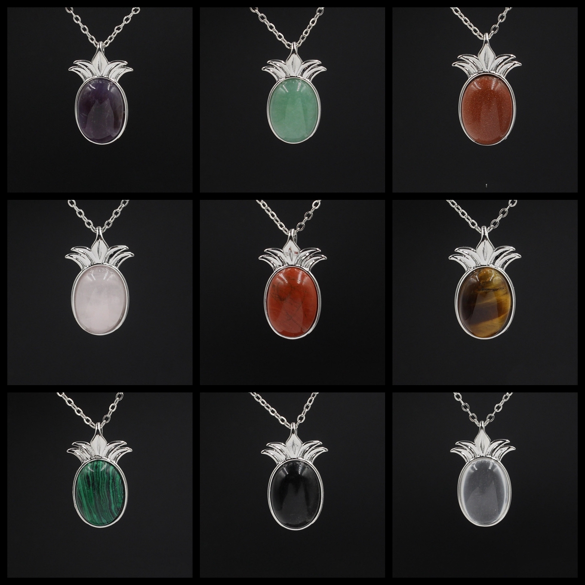 Natural Stone Pineapple Pendant Necklace For Women inspiring Dainty Silver Appepine Chakra Healing boyfriend Quartz Crystal