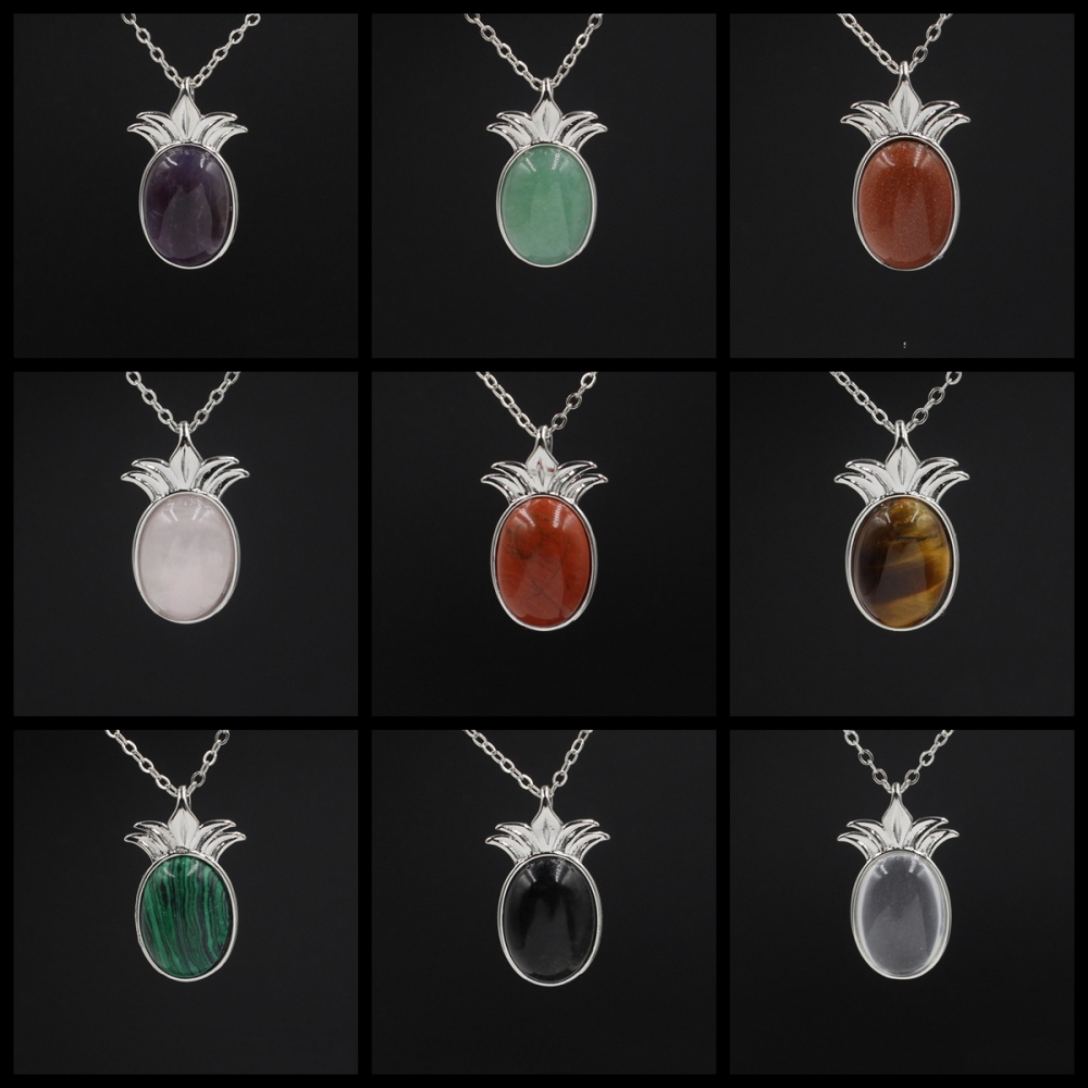 Natural Stone Pineapple Pendant Necklace For Women inspiring Dainty Silver Appepine Chakra Healing boyfriend Quartz Crystal