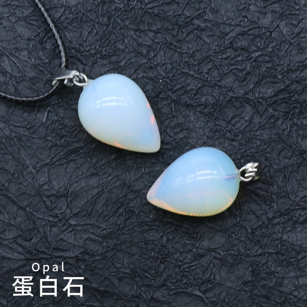 Natural Round Waterdrop  Gemstone Pendant Necklace with 45cm Black Leather