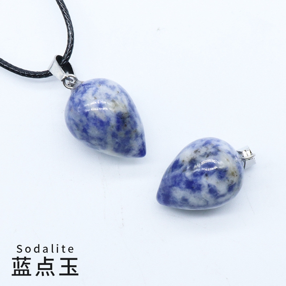 Natural Round Waterdrop  Gemstone Pendant Necklace with 45cm Black Leather