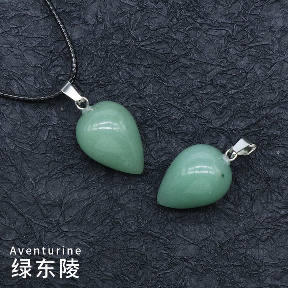 Natural Round Waterdrop  Gemstone Pendant Necklace with 45cm Black Leather
