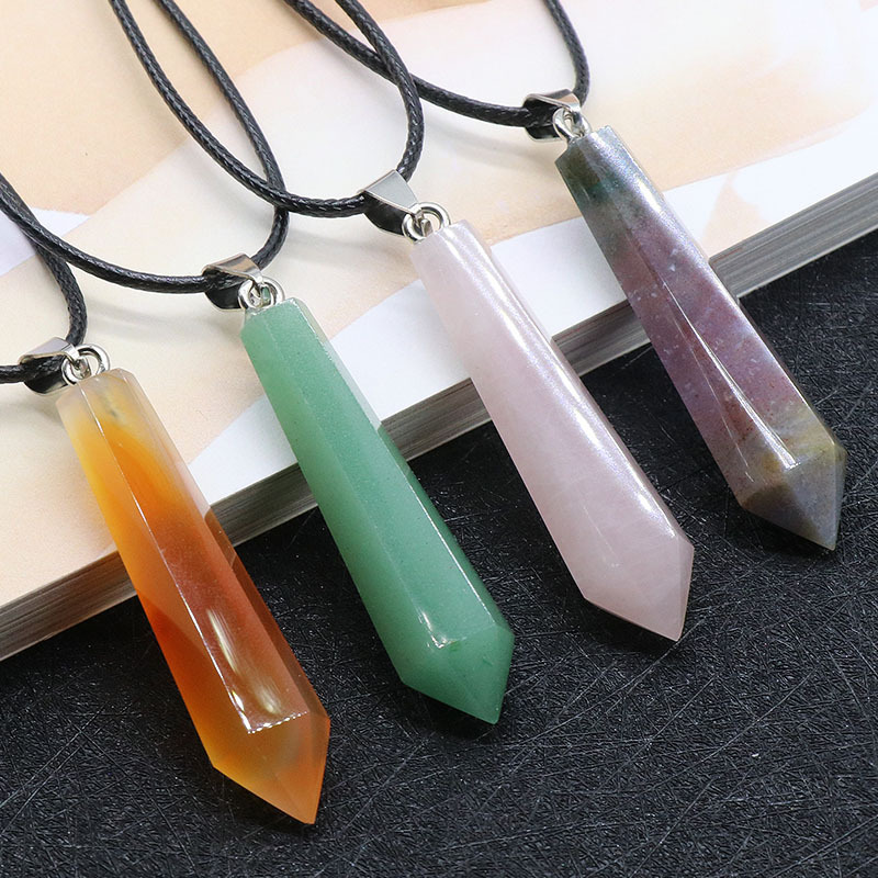 Facet Natural Healing Crystal Stone Necklace Gemstone Point Necklaces Reiki Quartz Jewelry for Women