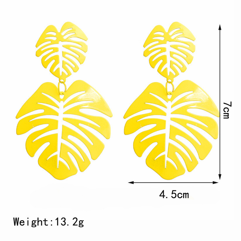 New Fashion Big Leaf Drop Earrings - Vintage Geometric Palm Leaves Green Hollow Jewelry for Women