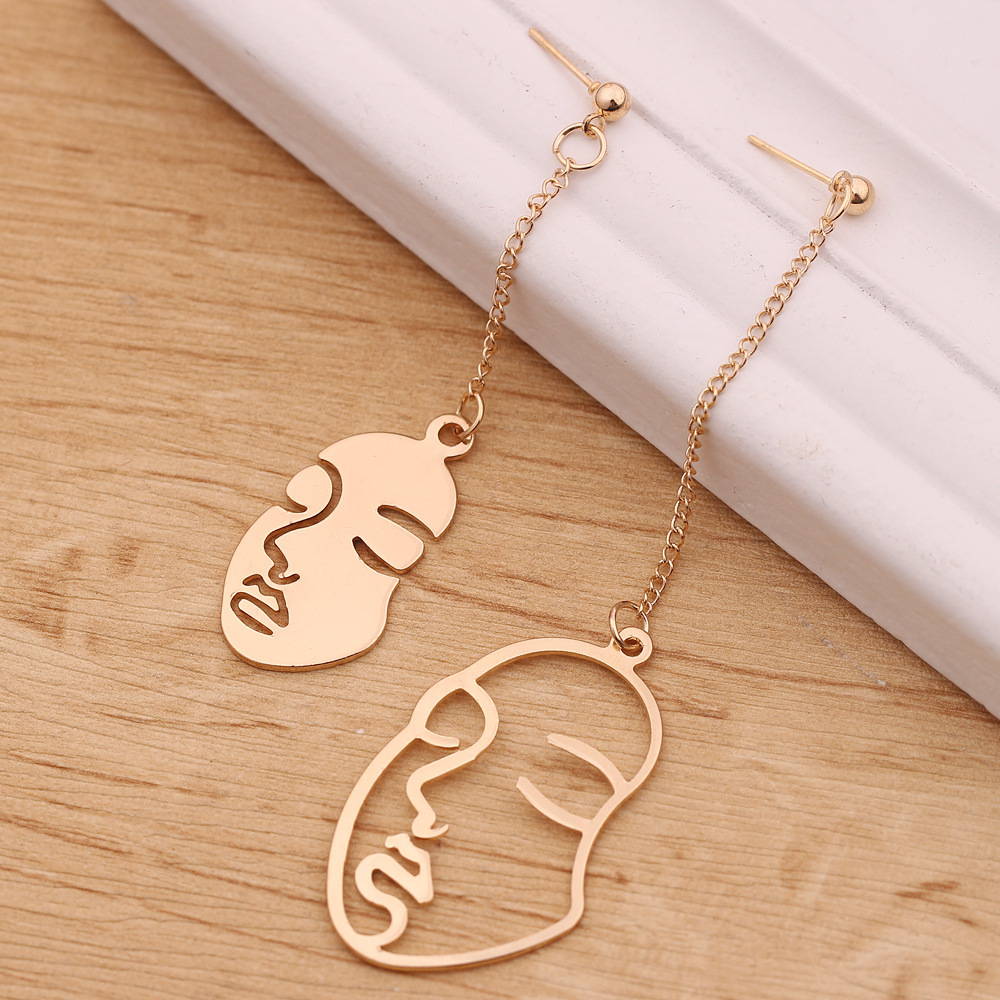Gold / Silver Face Abstract Drop Dangle Earrings for Women Jewelry