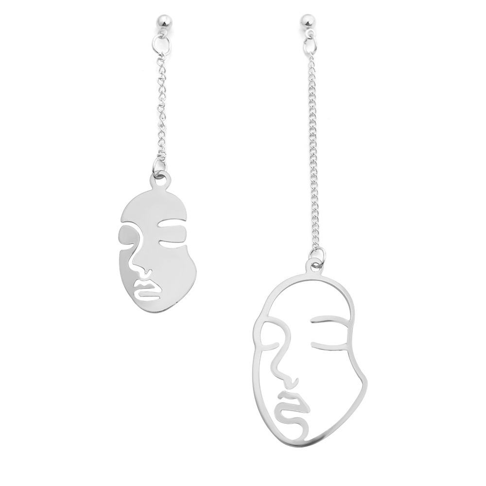 Gold / Silver Face Abstract Drop Dangle Earrings for Women Jewelry