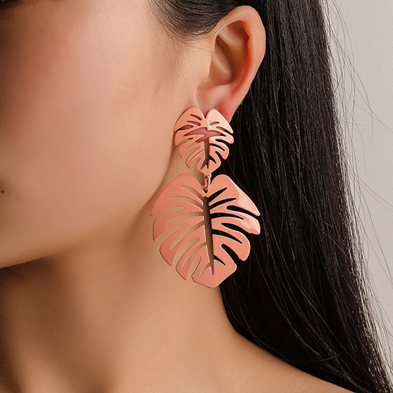 New Fashion Big Leaf Drop Earrings - Vintage Geometric Palm Leaves Green Hollow Jewelry for Women