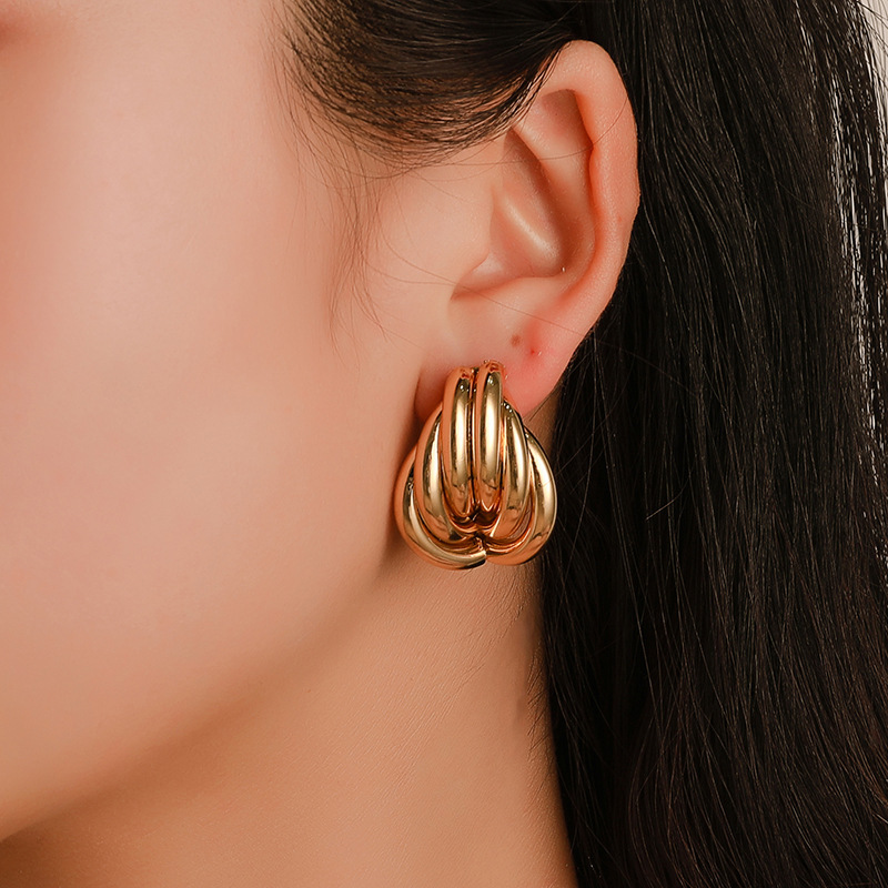 Gold Alloy Flower  Stud Earrings for Women Girls