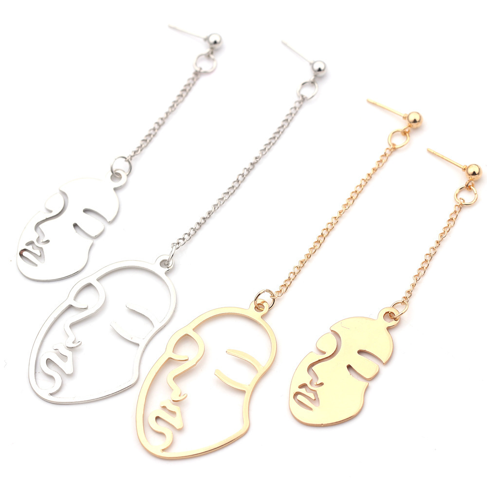 Gold / Silver Face Abstract Drop Dangle Earrings for Women Jewelry