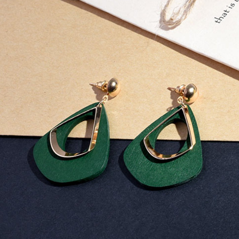 Gold Water Drop Teardrop Genuine PU Leather Glitter Earrings for Women Girl