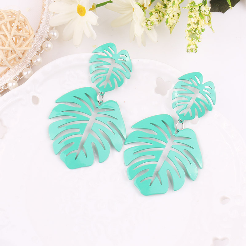 New Fashion Big Leaf Drop Earrings - Vintage Geometric Palm Leaves Green Hollow Jewelry for Women