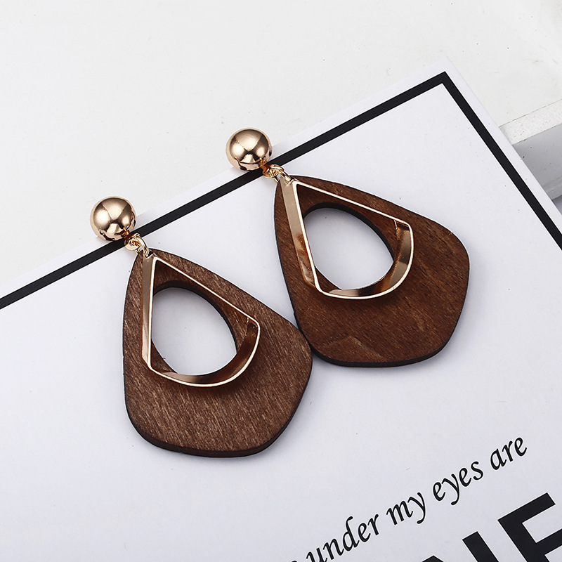 Gold Water Drop Teardrop Genuine PU Leather Glitter Earrings for Women Girl