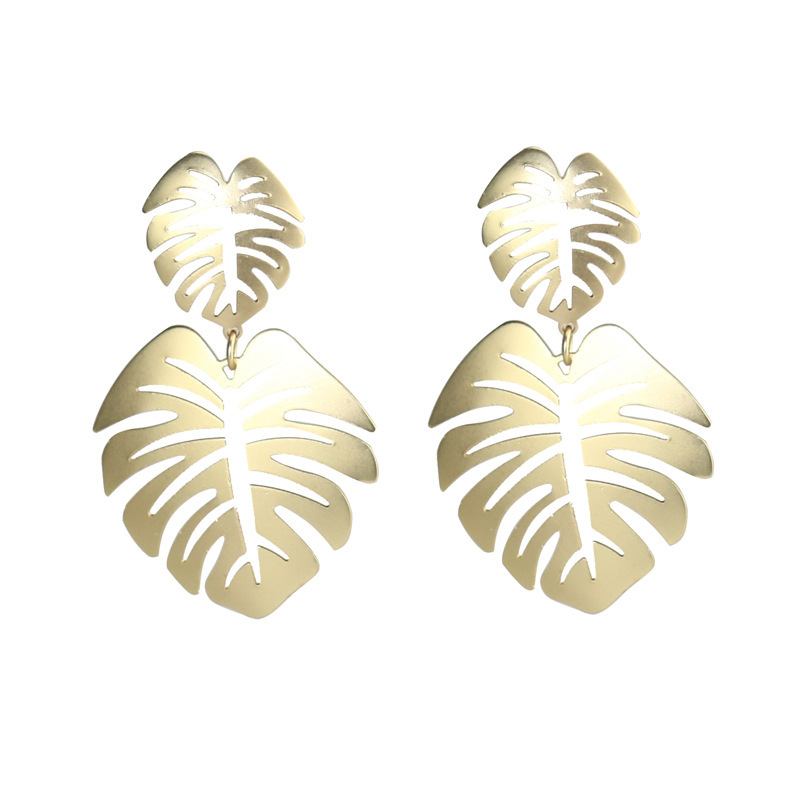 New Fashion Big Leaf Drop Earrings - Vintage Geometric Palm Leaves Green Hollow Jewelry for Women