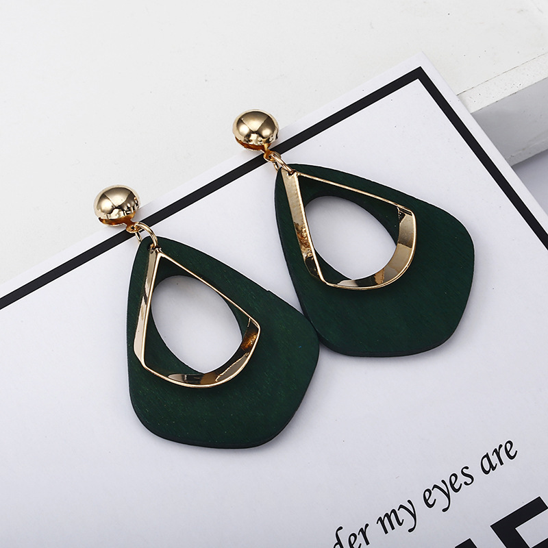 Gold Water Drop Teardrop Genuine PU Leather Glitter Earrings for Women Girl