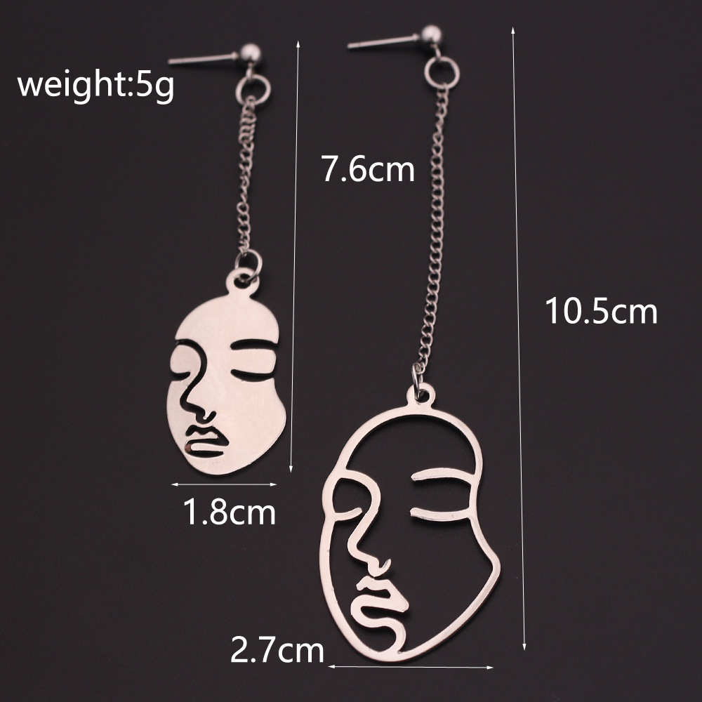 Gold / Silver Face Abstract Drop Dangle Earrings for Women Jewelry