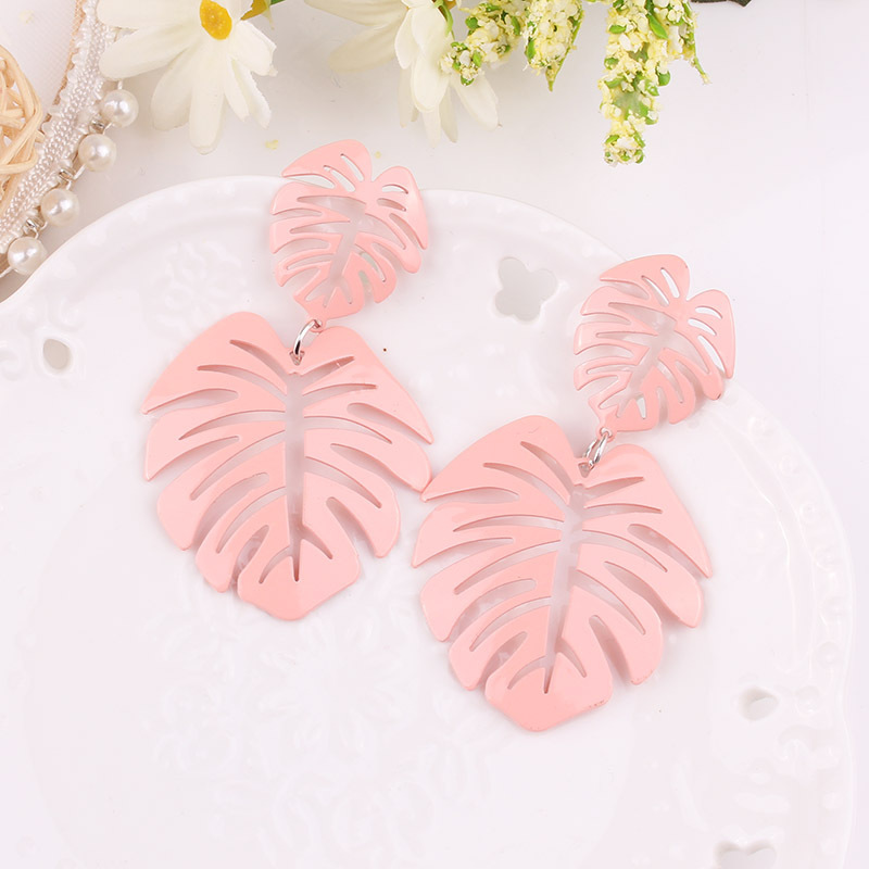 New Fashion Big Leaf Drop Earrings - Vintage Geometric Palm Leaves Green Hollow Jewelry for Women