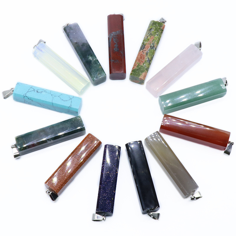 Natural Healing Rectangle Crystal Stone Pendant Necklace Gemstone Point Necklaces Reiki Quartz Jewelry for Women