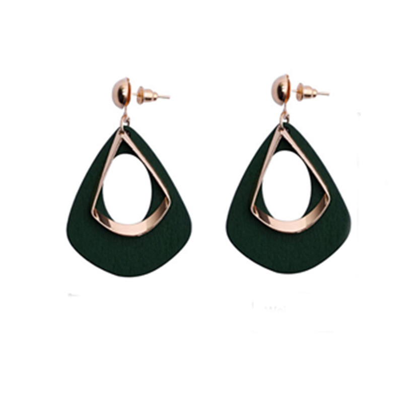 Gold Water Drop Teardrop Genuine PU Leather Glitter Earrings for Women Girl
