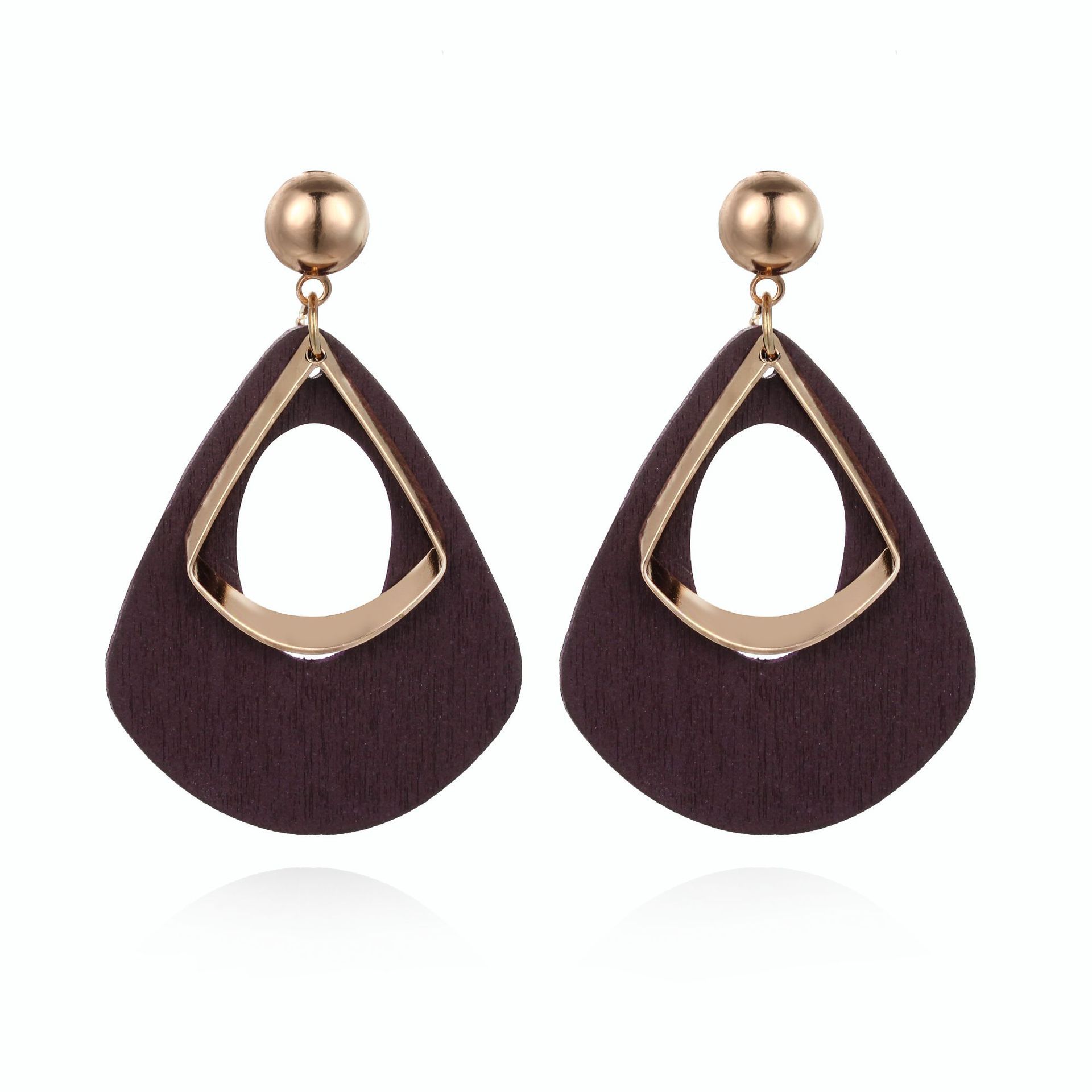 Gold Water Drop Teardrop Genuine PU Leather Glitter Earrings for Women Girl