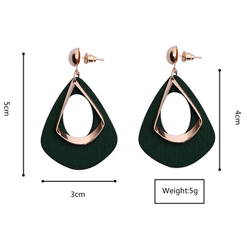 Gold Water Drop Teardrop Genuine PU Leather Glitter Earrings for Women Girl