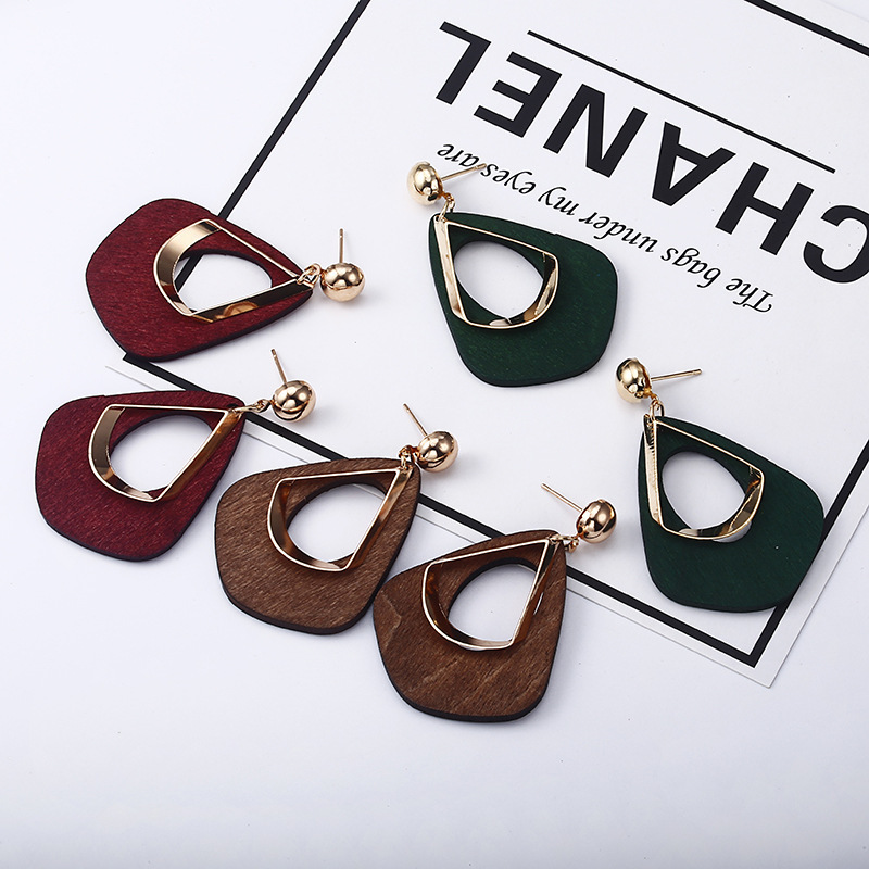 Gold Water Drop Teardrop Genuine PU Leather Glitter Earrings for Women Girl