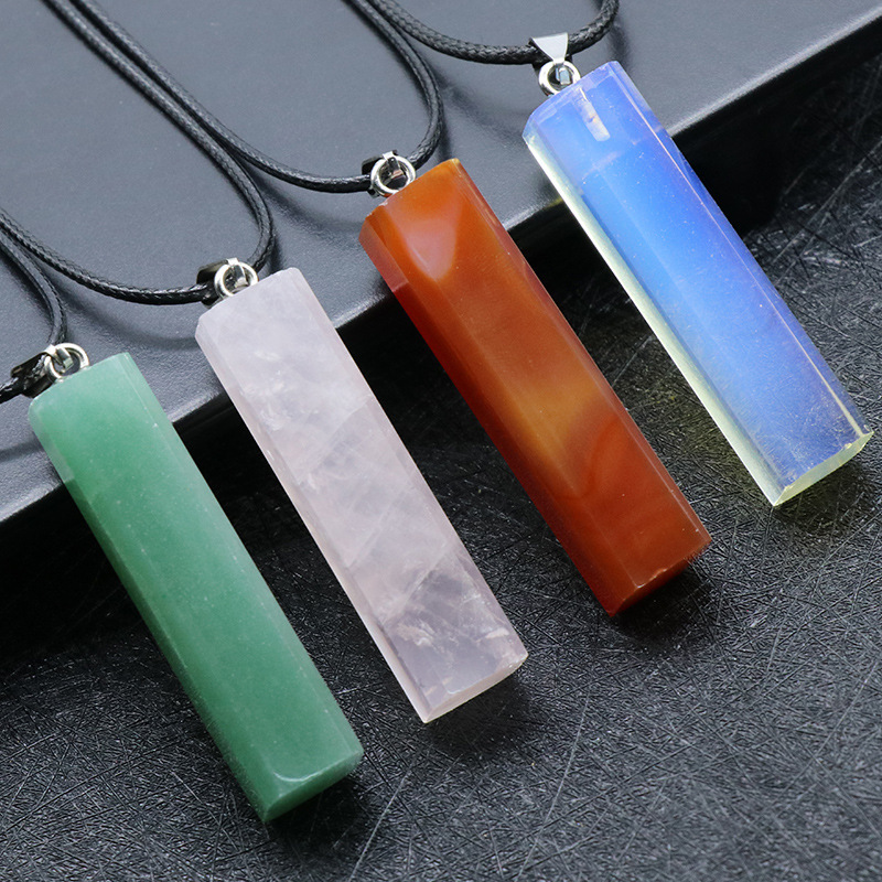 Natural Healing Rectangle Crystal Stone Pendant Necklace Gemstone Point Necklaces Reiki Quartz Jewelry for Women