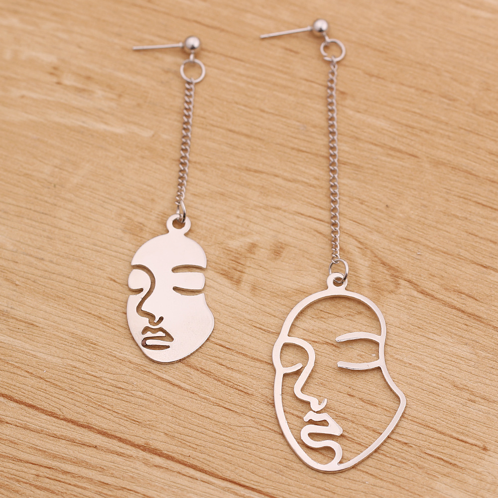Gold / Silver Face Abstract Drop Dangle Earrings for Women Jewelry