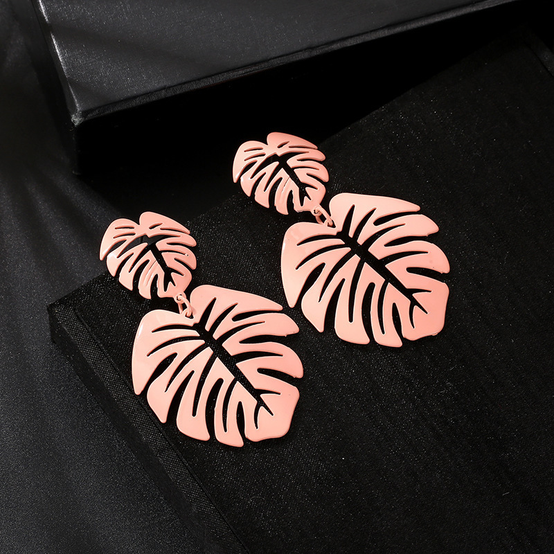 New Fashion Big Leaf Drop Earrings - Vintage Geometric Palm Leaves Green Hollow Jewelry for Women