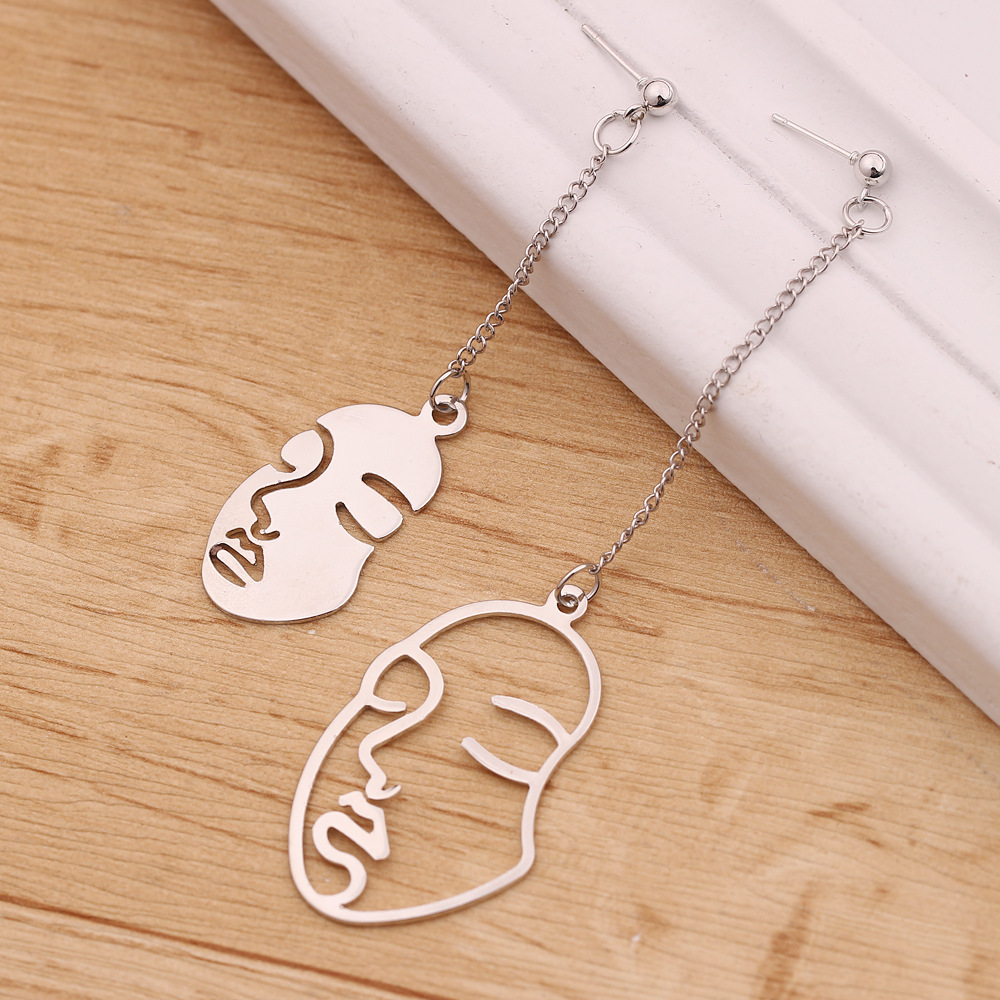 Gold / Silver Face Abstract Drop Dangle Earrings for Women Jewelry