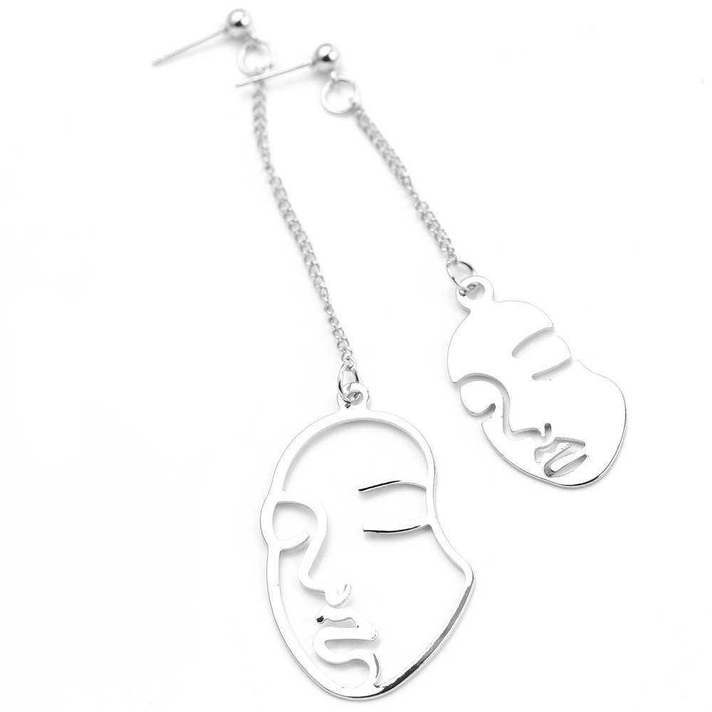 Gold / Silver Face Abstract Drop Dangle Earrings for Women Jewelry