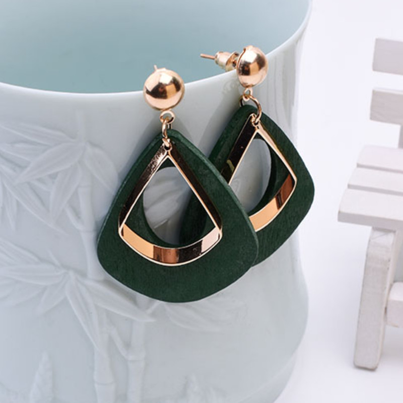 Gold Water Drop Teardrop Genuine PU Leather Glitter Earrings for Women Girl