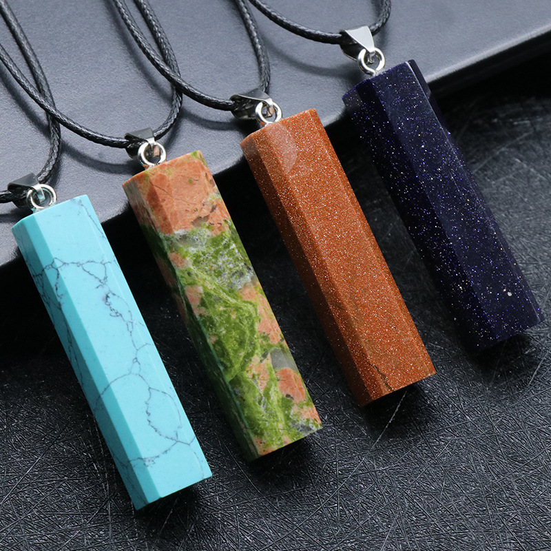 Natural Healing Rectangle Crystal Stone Pendant Necklace Gemstone Point Necklaces Reiki Quartz Jewelry for Women