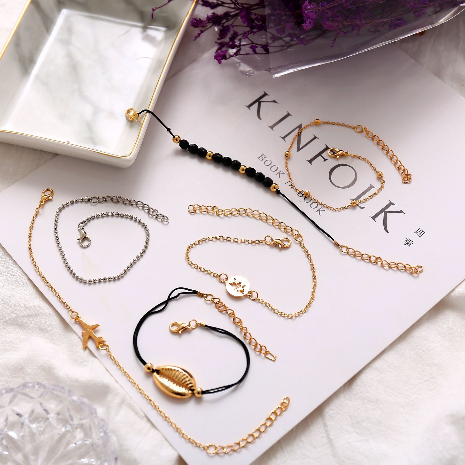 4Pcs/Lot Layered Bracelet Set for Women Multiple Stackable Wrap Bangle