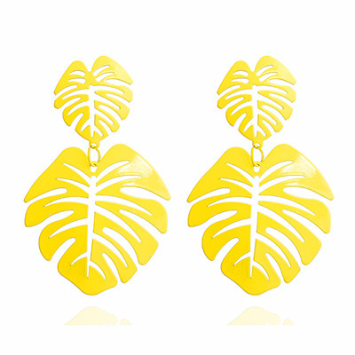 New Fashion Big Leaf Drop Earrings - Vintage Geometric Palm Leaves Green Hollow Jewelry for Women