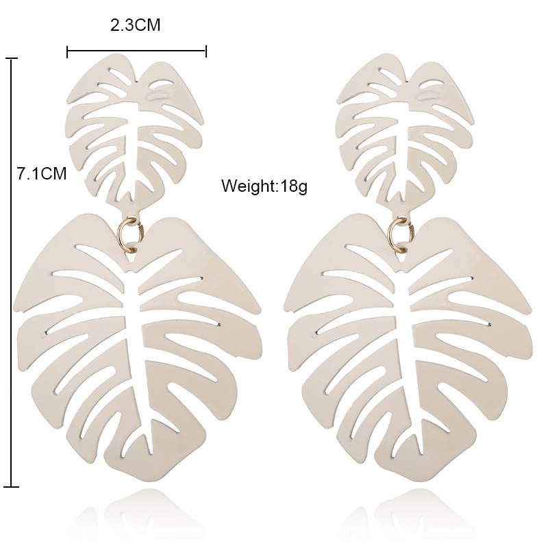 New Fashion Big Leaf Drop Earrings - Vintage Geometric Palm Leaves Green Hollow Jewelry for Women