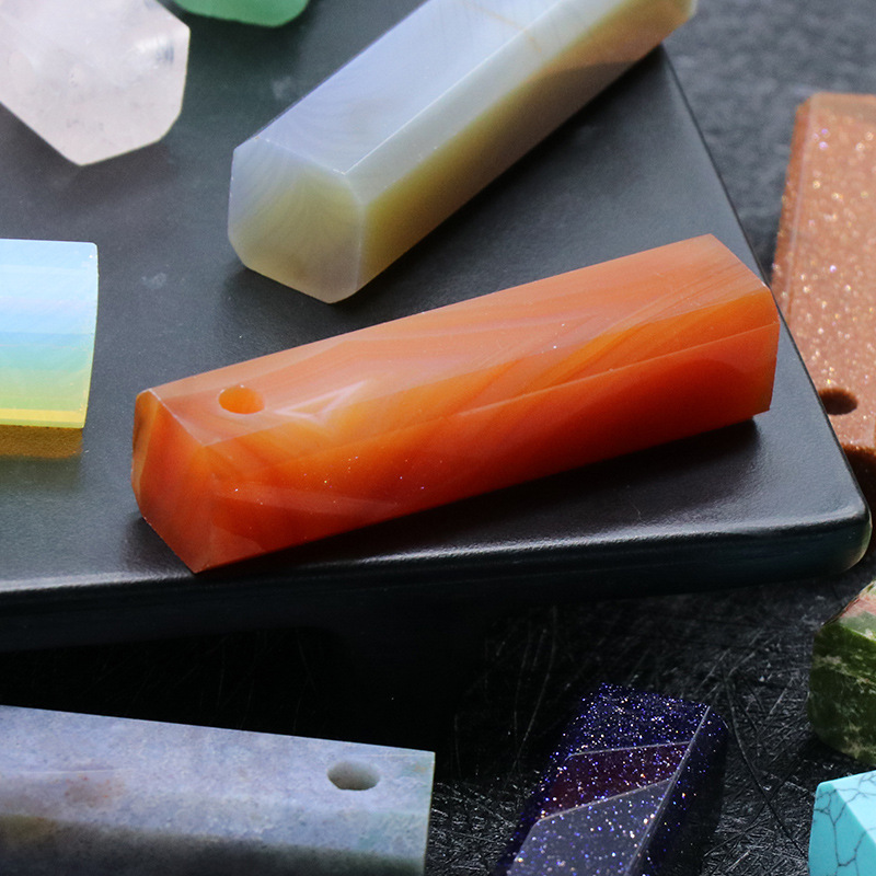 Natural Healing Rectangle Crystal Stone Pendant Necklace Gemstone Point Necklaces Reiki Quartz Jewelry for Women