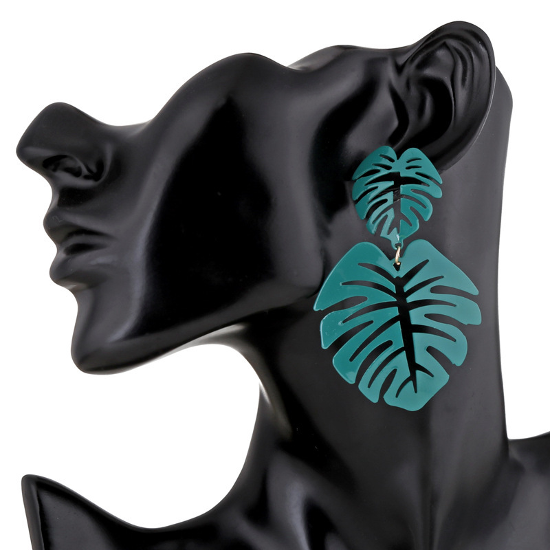New Fashion Big Leaf Drop Earrings - Vintage Geometric Palm Leaves Green Hollow Jewelry for Women