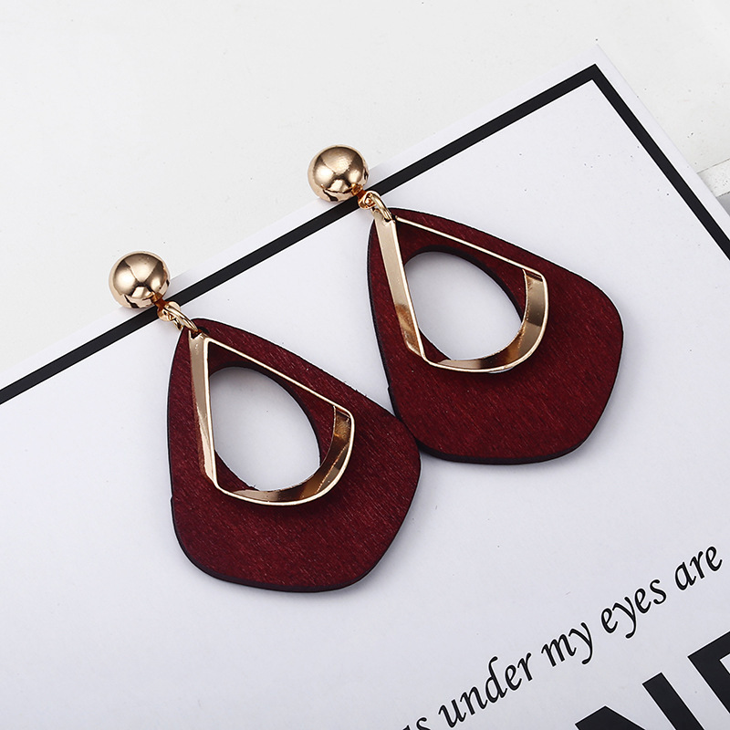 Gold Water Drop Teardrop Genuine PU Leather Glitter Earrings for Women Girl